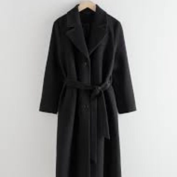 And Other Stories Alpaca Blend Black Belted Coat - Picture 1 of 9
